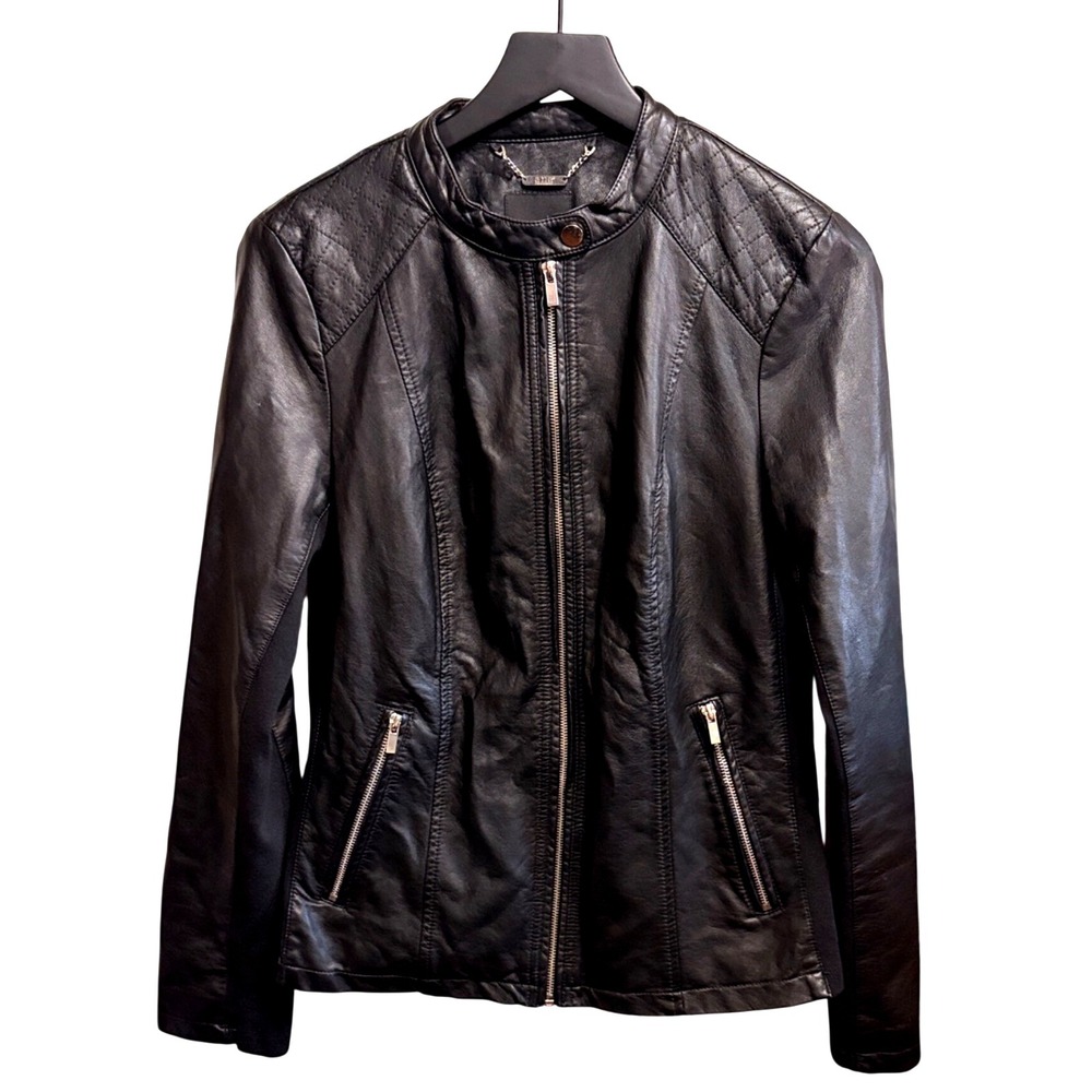 A.N.A. Women's Vegan Leather Moto Biker Jacket Sz M Side Mesh Panels Fairygrunge